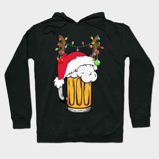 Beer Reindeer Santa Hat Funny Beer Lover Christmas Hoodie by Magazine